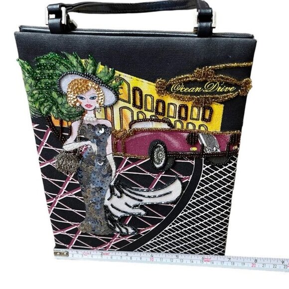 Prezzo Ocean Drive Black Tote Handbag or Shoulder Purse Sequined and Beaded Bag - Picture 12 of 14